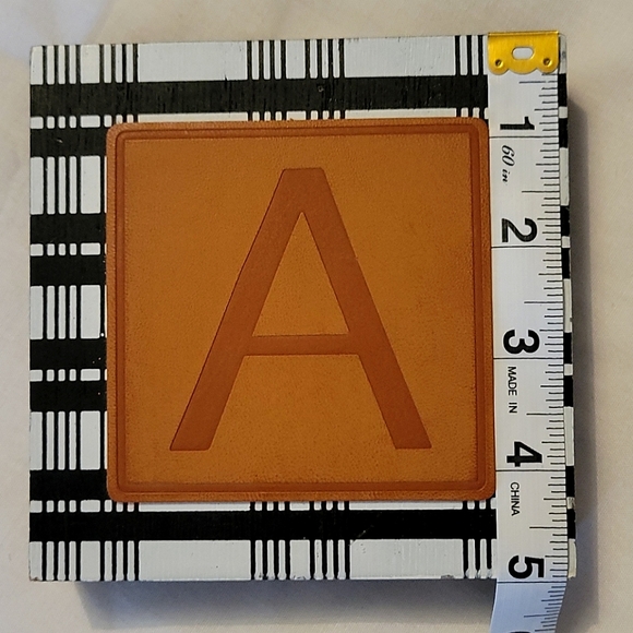 NEW Plaid & Leather "A" Wood Block Home Decor - Picture 5 of 17